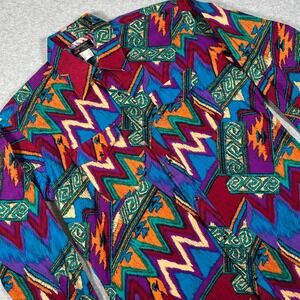 Ruddock Bros Vintage Western Shirt Men's 15 1/2 x 33 Aztec Print Long Sleeve VTG